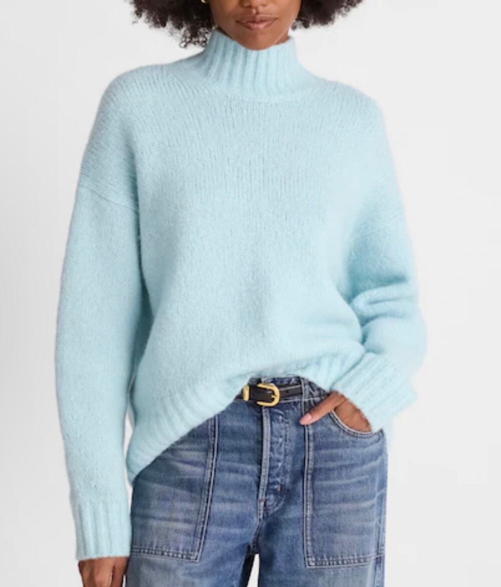 Madewell Chunky Alpaca Blend Turtleneck Sweater Mint Blue Size Small NWT